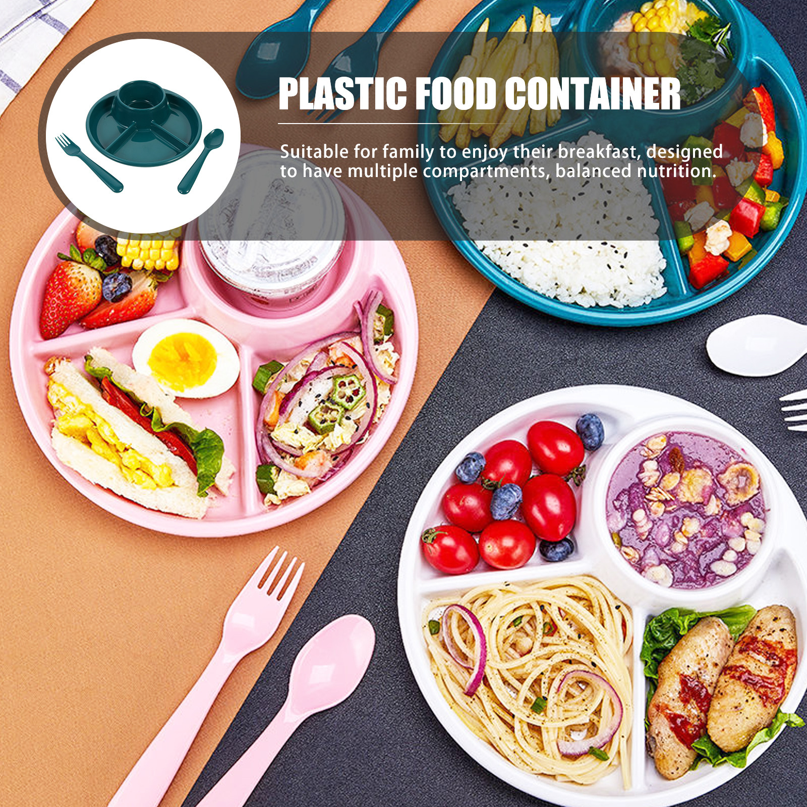 Baby Food Container - 1Set Divided Food Plate Plastic Toddler